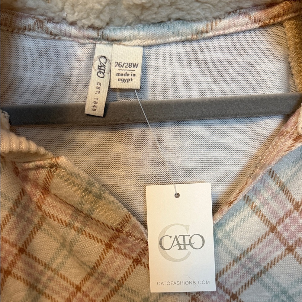 Cato Women’s Plus Size 26/28W Check Sherpa Trimmed Hoodie New - Picture 4 of 5
